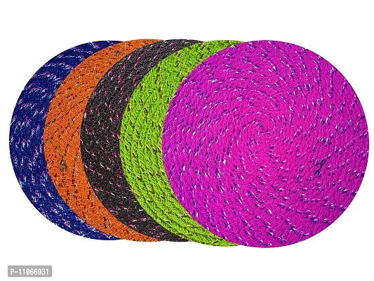 ROUSN Cotton Round Doormat for Bed Room/Living Room/ Out Door/ Kitchen Door Size 43 X 43 CM Round Set of 5 Pieces Multi Colour-thumb0