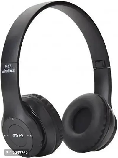 Stylish P47 Wireless Bluetooth Over Ear Headphones 5.0+Edr With Volume Control Hd Sound And Bass Mic Sd Card Slot With Aux Connected Slot Black-thumb0