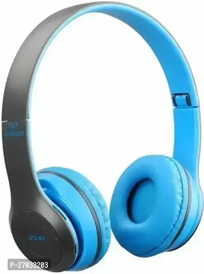 Stylish P47 Wireless Bluetooth Over Ear Headphones 5.0+Edr With Volume Control Hd Sound And Bass Mic Sd Card Slot With Aux Connected Slot Blue-thumb0