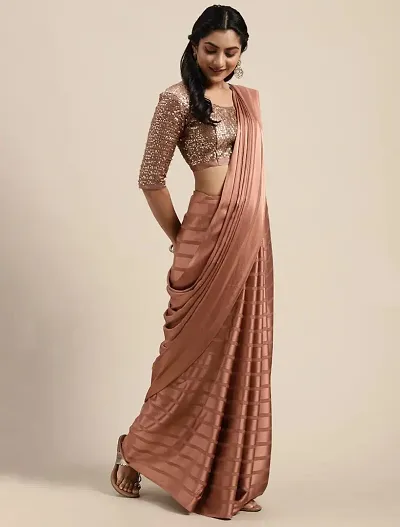 Stylish Satin Silk Self Pattern Women Saree with Blouse piece