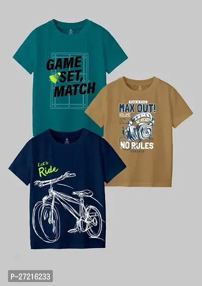 Stylish Cotton Blend Printed Tees For Boys, Pack of 3