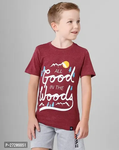 Stylish Maroon Cotton Blend Printed Tees For Boys