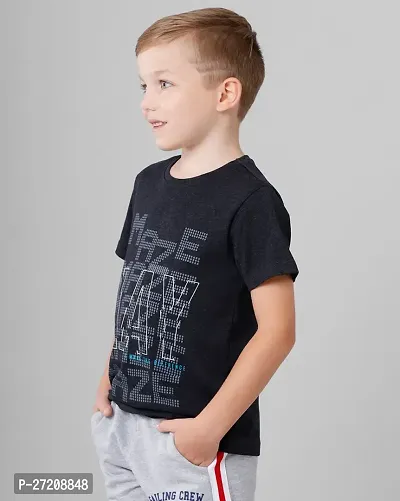 Stylish Grey Cotton Blend Printed Tees For Boys-thumb3