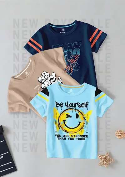 Stylish Cotton Blend Printed T-Shirt for Boys, Pack of 3
