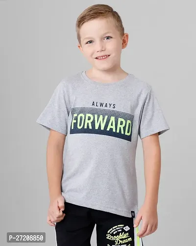 Stylish Grey Cotton Blend Printed Tees For Boys