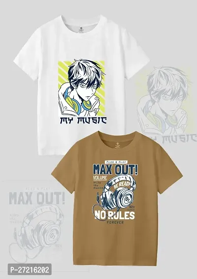 Stylish Cotton Blend Printed Tees For Boys, Pack of 2