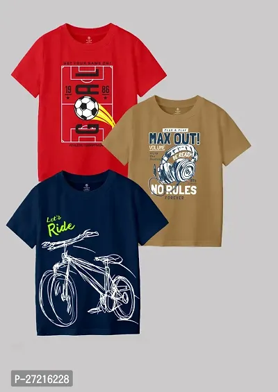 Stylish Cotton Blend Printed Tees For Boys, Pack of 3