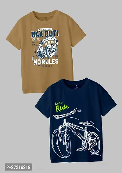 Stylish Cotton Blend Printed Tees For Boys, Pack of 2