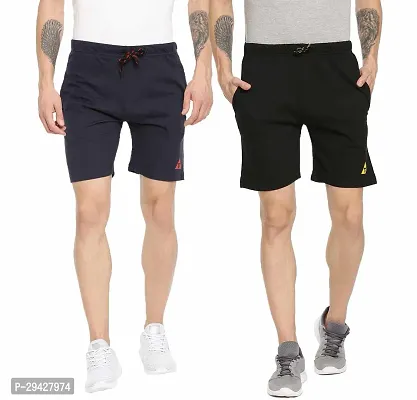 Mens Cotton Blend Regular Fit Logo Printed Outdoor Shorts Pack of 2-thumb0