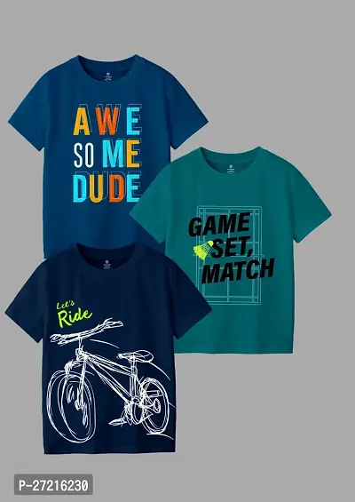 Stylish Cotton Blend Printed Tees For Boys, Pack of 3