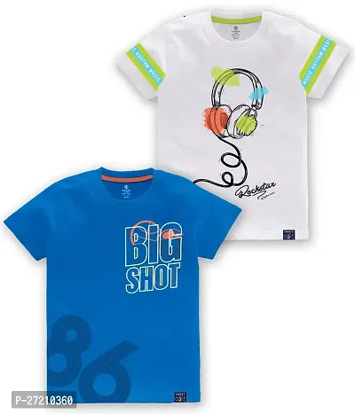 Stylish Cotton Blend Printed Tees For Boys, Pack of 2