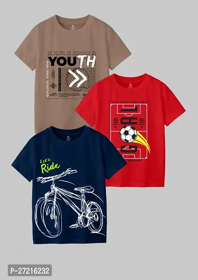 Stylish Cotton Blend Printed Tees For Boys, Pack of 3