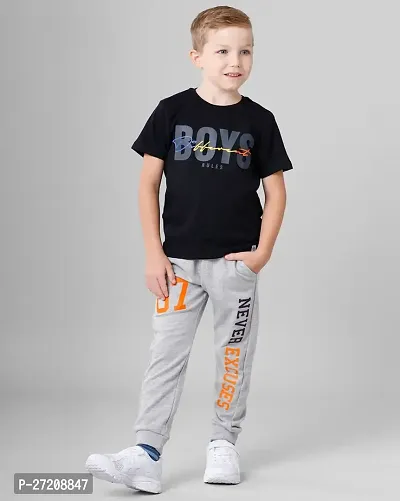 Stylish Black Cotton Blend Printed Tees For Boys-thumb5