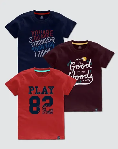 Stylish Cotton Blend Printed Tees For Boys, Pack of 3