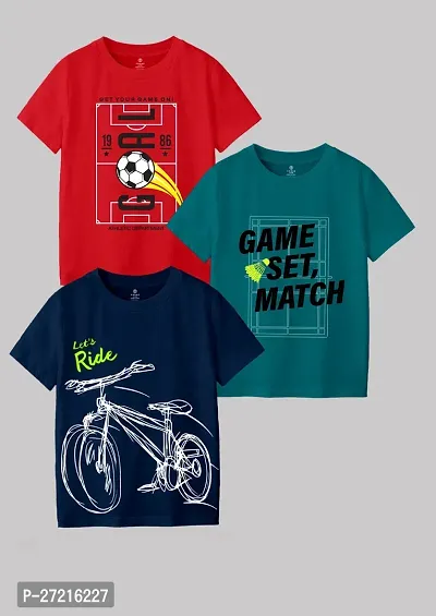 Stylish Cotton Blend Printed Tees For Boys, Pack of 3