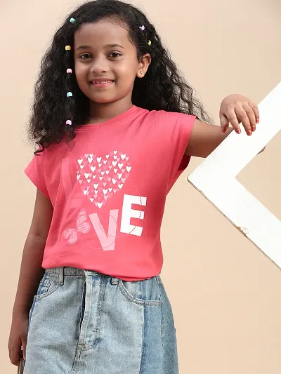 Stylish Cotton Blend Printed T-shirt For Girls