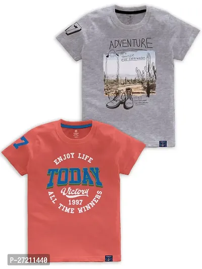 Stylish Cotton Blend Printed Tees For Boys, Pack of 2