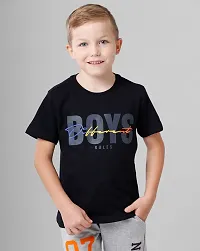 Stylish Black Cotton Blend Printed Tees For Boys-thumb2