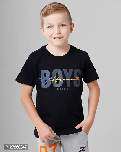 Stylish Black Cotton Blend Printed Tees For Boys-thumb3