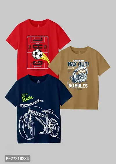 Stylish Cotton Blend Printed Tees For Boys, Pack of 3