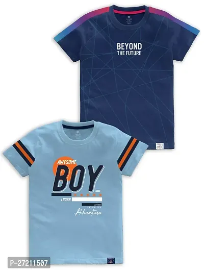 Stylish Cotton Blend Printed Tees For Boys, Pack of 2-thumb0