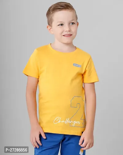 Stylish Yellow Cotton Blend Printed Tees For Boys