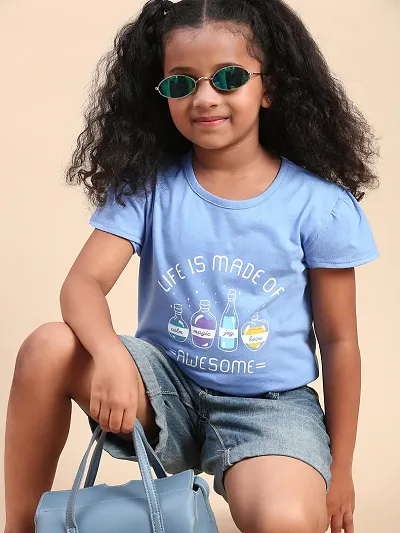 Stylish Cotton Blend Printed T-shirt For Girls