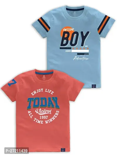 Stylish Cotton Blend Printed Tees For Boys, Pack of 2