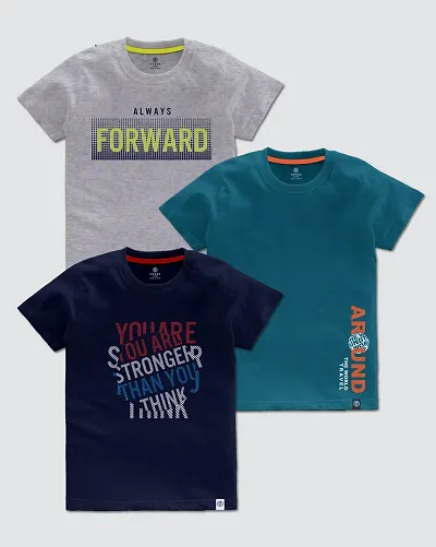 Boys Pack of 3 Typography Printed Round neck Half Sleeve T-shirt for Boys