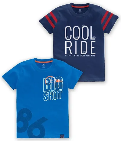 Classic Cotton Blend Printed Tees For Boys, Pack of 2