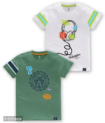 Stylish Cotton Blend Printed Tees For Boys, Pack of 2