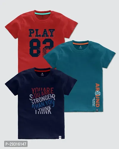 CODEZ Boys Pack of 3 Typography Printed Round neck Half Sleeve Tshirt for Boys