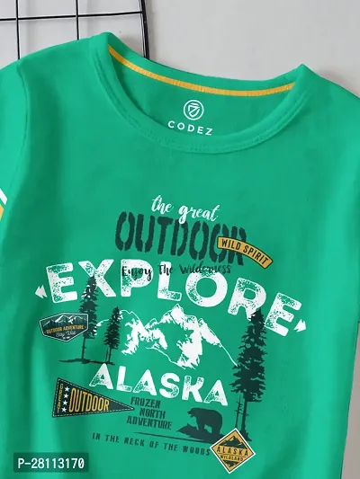 Stylish Green Cotton Blend Self Pattern Tees For Boys-thumb3