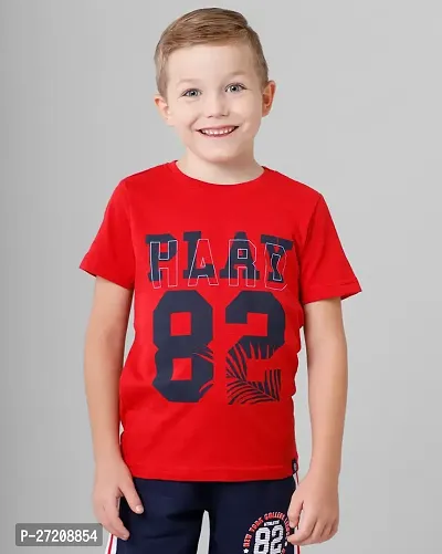 Stylish Red Cotton Blend Printed Tees For Boys