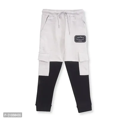 CODEZ Boys Grey Melange Midrise Cotton Blend Cargo Colour Blocked Joggers