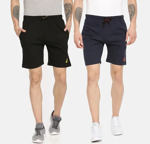 Mens Cotton Blend Regular Fit Logo Printed Outdoor Shorts Pack of 2