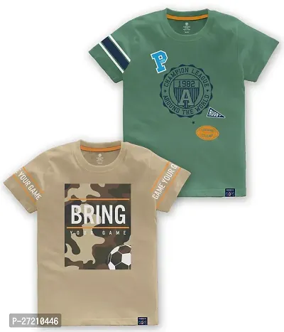 Stylish Cotton Blend Printed Tees For Boys, Pack of 2