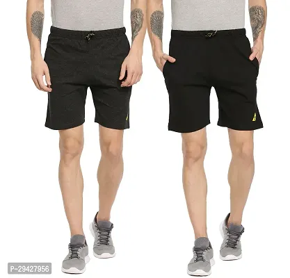 Mens Cotton Blend Regular Fit Logo Printed Outdoor Shorts Pack of 2-thumb0