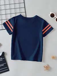 Stylish Navy Blue Cotton Blend Self Pattern Tees For Boys-thumb1