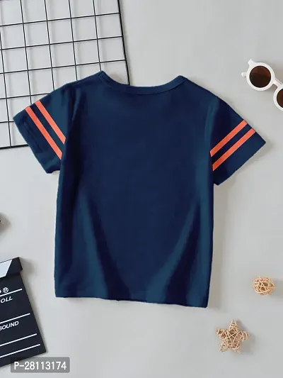 Stylish Navy Blue Cotton Blend Self Pattern Tees For Boys-thumb2