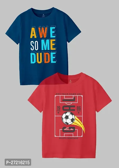 Stylish Cotton Blend Printed Tees For Boys, Pack of 2