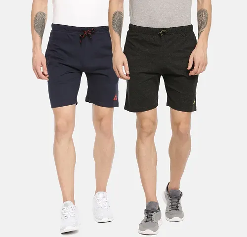 Stylish Fleece Solid Regular Shorts For Men Pack Of 2