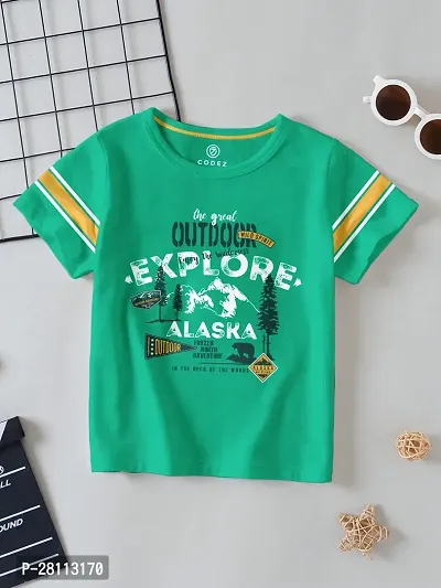 Stylish Green Cotton Blend Self Pattern Tees For Boys-thumb0