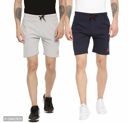 Mens Cotton Blend Regular Fit Logo Printed Outdoor Shorts Pack of 2-thumb0