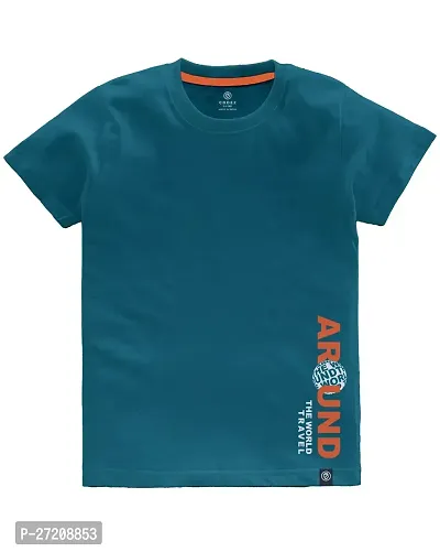 Stylish Blue Cotton Blend Printed Tees For Boys