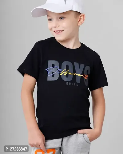 Stylish Black Cotton Blend Printed Tees For Boys-thumb0