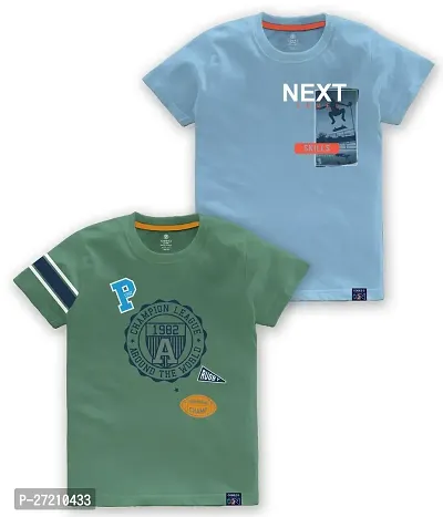 Stylish Cotton Blend Printed Tees For Boys, Pack of 2