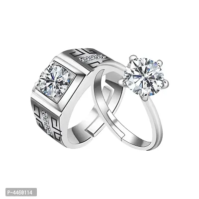 Adjustable Couple Rings Set for lovers Silver Plated Solitaire for Men and Women-2 pieces-thumb0