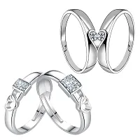 Shimmering Designer Alloy Adjustable Couple Rings Set with 2 Piece Red Rose Gift Box - 2 Pairs-thumb1