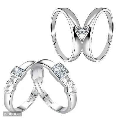 Shimmering Designer Alloy Adjustable Couple Rings Set with 2 Piece Red Rose Gift Box - 2 Pairs-thumb2